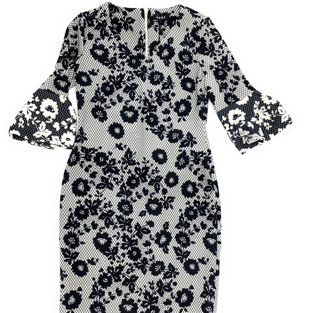 DKNY Geometric Black Floral Sheath Dress NEW - Picture 2 of 8